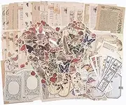 AUXIN 200 Pcs Vintage Scrapbook Supplies Pack for Junk Journal Planners, Nature Creatures Painter Artistic Notebook Collage Album Aesthetic Picture DIY Paper Stickers Craft Kits (Vintage)