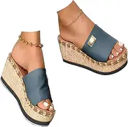 [SACFOF] Women's Open Toe Espadrilles Wedge Sandal Slip On Platform Sandals Dressy Comfortable Wedges Mules Shoes