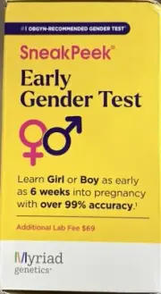 SneakPeek Early Gender Test Kit, $69 LAB FEE REQUIRED & NOT INCLUDED, 10/2025