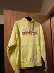 Champion Reverse Weave Heritage Mens Yellow Hooded Sweatshirt Size Medium