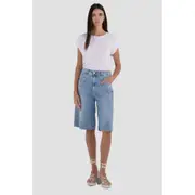 Replay Womens Denim Shorts Wide Leg Bermuda Blue