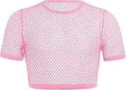 [ABAFIP] Men's Fishnet Shirts Sheer Short Sleeve Crop Top Mesh Tank Tops Rave Going Out Dance Tops