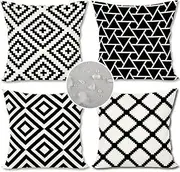 [FARMNALL] Black and White Outdoor Pillows Waterproof Boho Throw Pillow Covers 18x18 Set of 4 Decorative Geometry Cushion Cover for Garden Patio Tent Couch Sofa Home