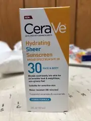 Cerave Hydrating Sheer Sunscreen SPF 30 for Face and Body | Mineral Sunscreen