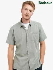 Barbour® Olive Green Nelson Linen Blend Short Sleeve Shirt (AD4104) | $171
