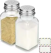 Salt and Pepper Shakers Set of 2, Glass Spice Shaker with Blank Stickers, Saleros para Cocina Elegantes