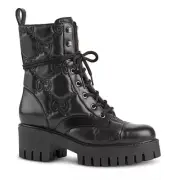 Gucci Women's GG Matelassé Leather Quilted Platform Combat Boots Black 37