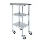 24 in. x 15 in. Stainless Steel Table with Two Under Shelves and Wheels