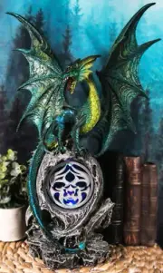 Large Jade Pagoda Asian Dragon Guarding LED Night Light Fire Emblem Figurine