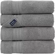 Hammam Linen Cool Grey Bath Towels 4-Pack - 27x54 Soft and Absorbent, Premium Qu