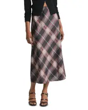 Vince Plaid Shaped Hem Midi Skirt
