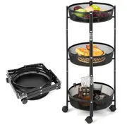 Giantex Foldable 3-Tier Utility Rolling Cart Metal Vegetable Storage Basket Stand on Wheels Kitchen Storage Organizer Trolley Round