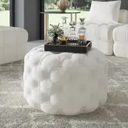 Bouclé White Ottoman-Round