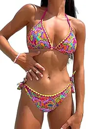 [ALLHANA] Women's Bikini Swimsuits 2 Piece, Boho Bikini Sets for Women Bathing Suit Haler Tie Side Triangle Womens Bikinis