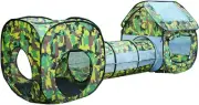 3 in 1 Camouflage Large Play Tent Crawling Tunnels and Ball Pit Set for Toddlers