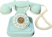 Corded Retro Phone Antique Phone with Redial Retro Landline Telephone Desktop Ornament for Cafe Bedroom Study Bar Home Decor, Blue