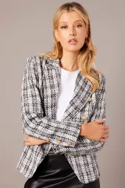Black Check Blazer Long Sleeve - Size S, Women's Jacket