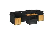 8 Piece Garden Sofa Set with Cushions Black Poly Rattan Acacia vidaXL