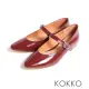 【KOKKO 集團】KOKKO甜美秀氣瑪莉珍牛油皮舒弧低跟鞋(酒紅色)