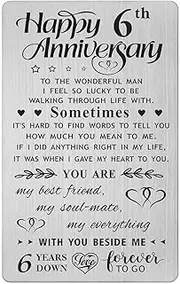 6th Wedding Anniversary Card Gifts for Him Husband, Happy 6 Year Anniversary Card Presents, Metal Engraved Wallet Card