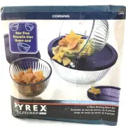Pyrex 6 Piece Serving Bowl Set Vintage Sculptured Blush Blue Bowls W/Lids NOS