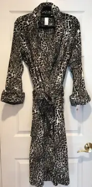 NEW NWT Natori Black Gray Leopard Plush Robe Size Large