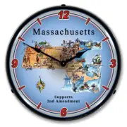 Massachusetts Supports the 2nd Amendment, Lighted Backlit LED Clock