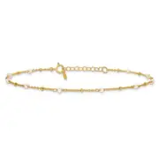 925 Sterling Silver Gold 3mm Freshwater Cultured Pearl Anklet Bracelet