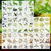 72pcs Animal & Flower Stencils for Painting, Reusable Leaf Panda Dog Fish Stencils for Crafts Art, Drawing Templates Spray Paint Stencil on Wall Wood Rock Canvas Card (4x4in)