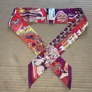 New HERMES TWILLY Silk SCARF Twilly Purple Yellow Red 2”x33.5”