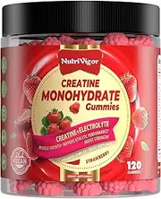 NutriVigor Creatine Monohydrate Gummies 5g for Men & Women, Preworkout Gummy with Electrolyte,Taurine for Muscle Growth, Strength & Energy Support, Strawberry 120 pcs