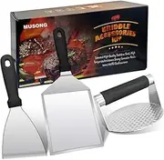 3 PCS Barbecue Smash Burger Set, Stainless Steel Burger Press, Smooth & Non-Stick Surface, Including Large Spatula, Professional Spatula, Burger Smasher, Grillspachtel for Meat Patty, Steak, Sandwich