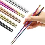 Stainless Steel Chopsticks 5 Pairs Reusable Multicolor Lightweight 304 Metal Chopsticks Square Lightweight Non-Slip Chop Sticks Dishwasher Safe Gift Set(Silver Hollow)(Multicolor 4PC)