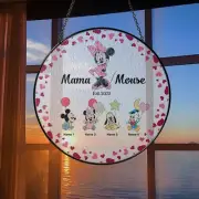 Personalized Mama Mouse Glass Suncatcher, Custom Minnie Mouse Mama Suncatcher
