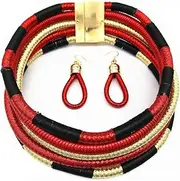 [COLORFUL BLING] Handwoven African Tribal Multilayer Chunky Statement Necklace Egypt Bib Collar Choker Costume Party Jewelry Accessories for Women