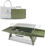Charmline 14x9inch Desktop Charcoal Grill, Liftable Grilling Net, Saving Space Grill for Indoor and Outdoor, BBQ Grill for Camping, Gardens, Picnics, Beach Parties, Green
