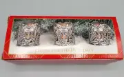 Set of 3 Vintage Christmas Votive Candle Holder Pewter Poinsettia Lantern New
