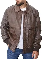 [Avidron Jacket] Men's Aviator A-2 Distressed Brown Real Leather Flight Bomber Jacket, Brown