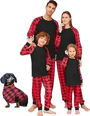 [Edelqual] Family Christmas Outfits Matching Sets Parents Kids Babies Dogs Red Black Plaid Mommy and Me Matching Outfits