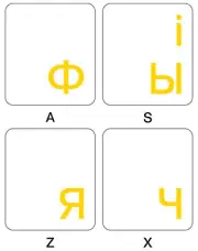 UKRAINIAN-RUSSIAN KEYBOARD STICKER TRANSPARENT YELLOW LETTERS LABEL