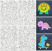 DOODLREAM Pack of 64 Embroidery Pattern Stabiliser with Cartoon Dinosaur 8.3 x 11.7 Inches Cute Soluble Stick and Stitch Embroidery Stickers with Dinosaur Motif 4 Sheets Water Hand Sewing DIY
