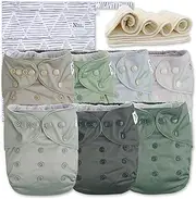 Nora's Nursery Morning Dew Cloth Diapers 7 Pack with 7 Inserts & 1 Wet Bag - Waterproof Cover, Washable, Reusable & One Size Adjustable Pocket Diapers for Newborns and Toddlers