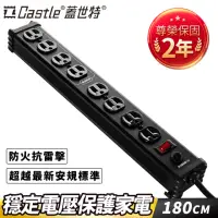 在飛比找momo購物網優惠-【Castle蓋世特】1開8插 鋁合金抗突波防火防雷保護插座