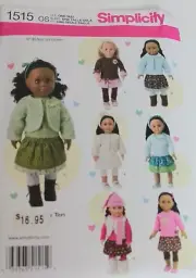 Uncut 18” Doll Clothes Jacket Top Leggings Simplicity Craft Pattern #1515
