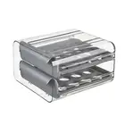 Egg Storage Box Double-Layer Drawer Type 32 Grid Egg Holder for Fridge(Gray)