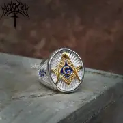 Mens 10k Gold Plated Freemason Masonic Ring Men Stainless Steel Size 7-15 Gift