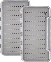 2pack Waterproof Fly Fishing Boxes Supper Slim Clear Plastic Lid Easy Grip Foam Fishing Tackle Storage(grey l)