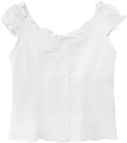 [Generic] Women's White V-Neck Tank Top Casual Slim Fit Pleated Summer Camisole