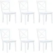 Dining Chairs 6 pcs White Solid Rubber Wood Kitchen Chair