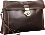 [FAOONNMY] Mens Genuine Leather Phone Clutch Bag for 8.3" iPad Mini, Vintage Handbag Wristlet Bag with Wrist Strap, Large Capacity Business Organizer Bag Underarm Bag Long Wallet for Work Travel, Gift
